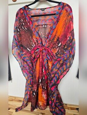 Jessica Multicolor Abstract Tie-Front Sheer Coverup